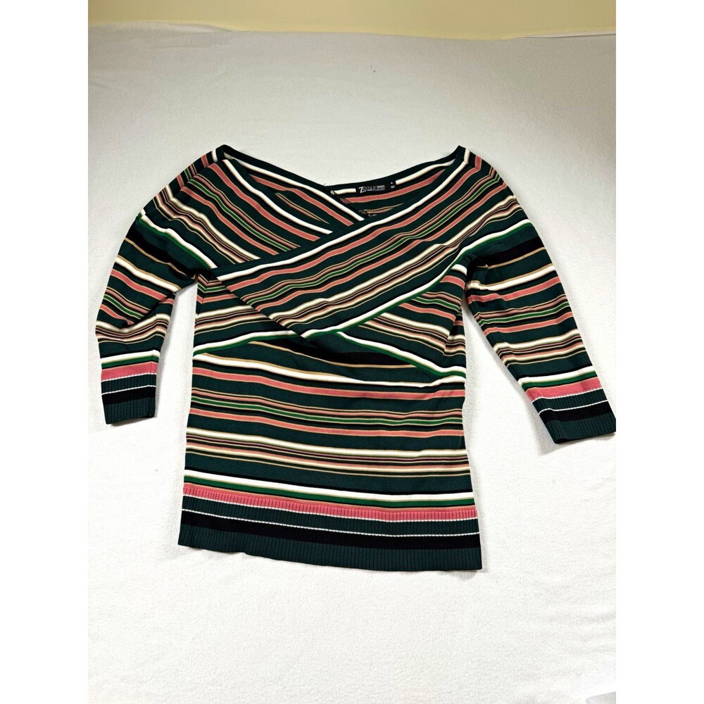 7th Avenue Design Studio NY & Co Womens Pullover Sweater XL Striped V-Neck 393